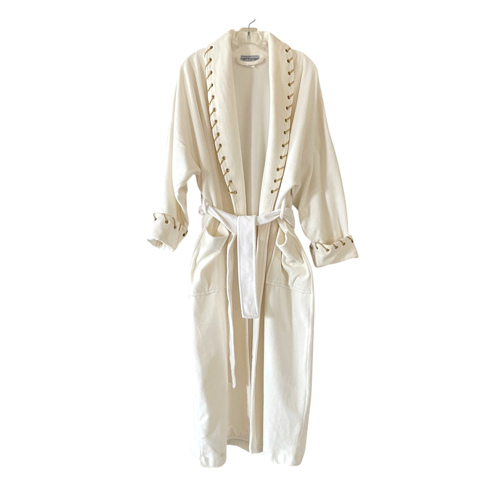Made Exclusively For BLOOMINGDALE'S Size Medium Ivory Gold VINTAGE Long Robe USA